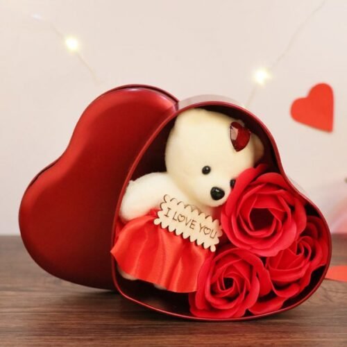 heart shaped gift box teddy bear and rose gift set romantic gifts for girlfriend valentine day gift hamper anniversary gift for wife i love you teddy bear box