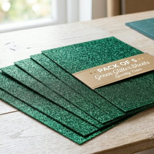 pack of five premium a4 size royal green glitter foam sheets for craft and school projects
